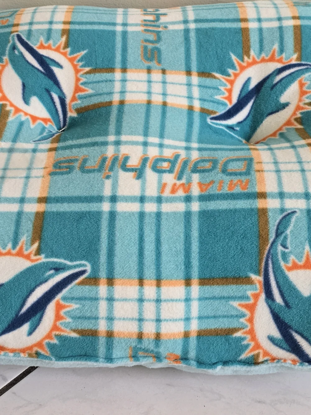 Miami Dolphins Plaid Fleece Dig Bed New - Teal Handmade 30x26 Large